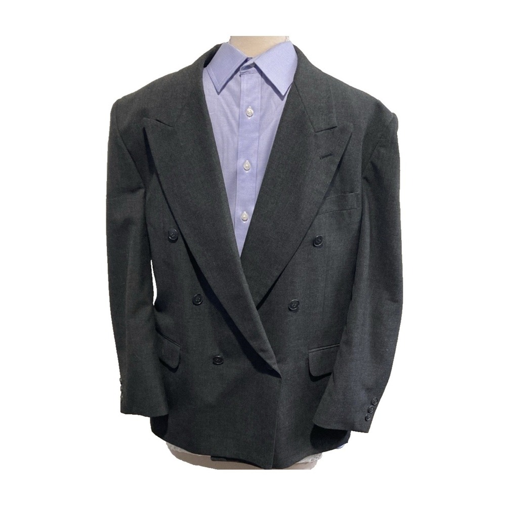 Moda Prima Mens 44R Double Breasted Sport Coat Blazer Gray Wool Vintage
